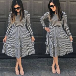 Lularoe Georgia Long Sleeve Tiered Ruffle Midi Dress in Black & White